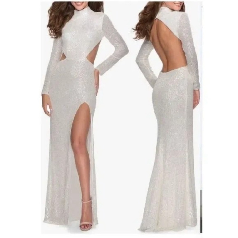 La Femme - 28771 Sequined Long Sleeve High Neck Fitted Dress.  Size 12 new w tag